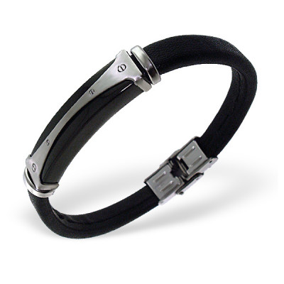 Black and High Polish Surgical Steel Tag Bracelet for Men