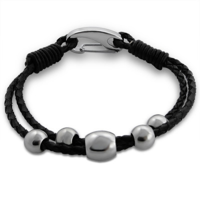 High Polish Surgical Steel Beaded Bracelet for Men