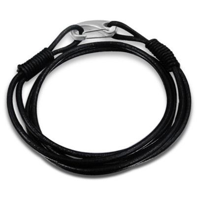 High Poilsh Surgical Steel Cable Leather Bracelet 