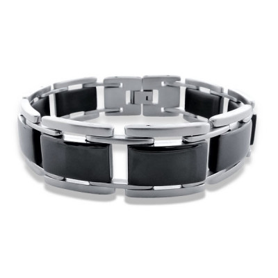 Black High Polish Surgical Steel Chain Links Bracelet for Men