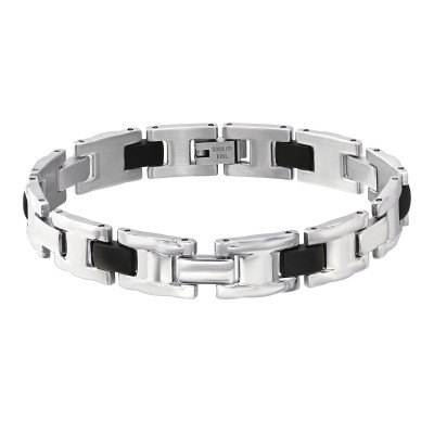 High Polish and Black Surgical Steel Bangle Bracelet for Men