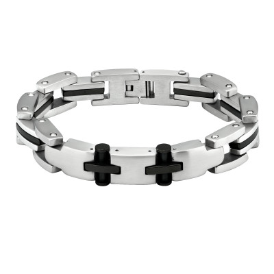 Black and High Polish Surgical Steel Cross Bracelet for Men