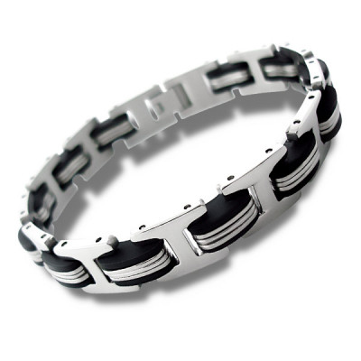 Black and High Polish Surgical Steel Interweave Bracelet for Men