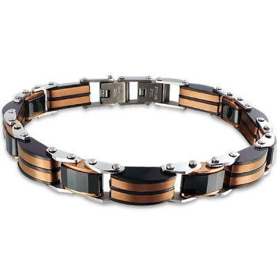 High Polish, Rose Gold and Black Stainless Steel Bangle Bracelet for Men