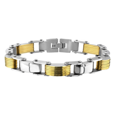 Gold and High Polish Surgical Steel Link Bracelet for Men