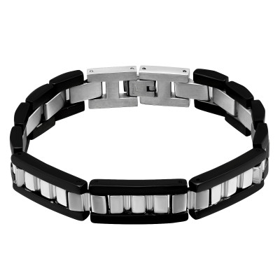  Black and High Polish Surgical Steel Link Bracelet