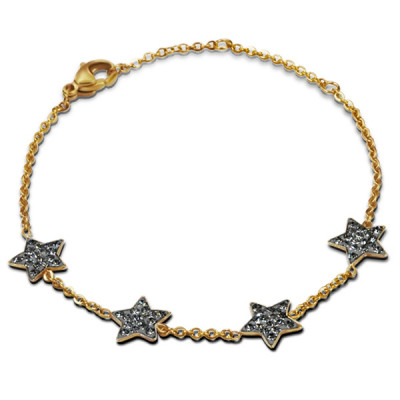 Gold Surgical Steel Star Bracelet for Women with Crystal