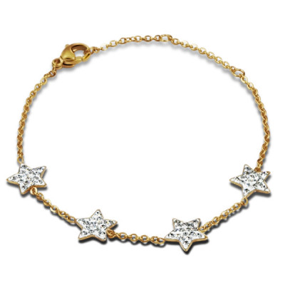 Gold Surgical Steel Star Bracelet for Women with Crystal