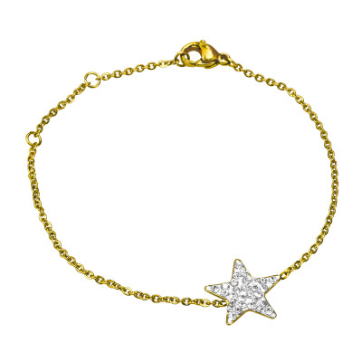 Gold Surgical Steel Star Bracelet for Women with Crystal