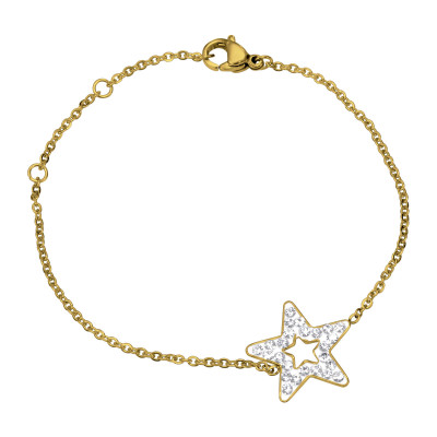 Gold Surgical Steel Star Bracelet for Women with Crystal