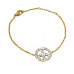 Gold Surgical Steel Peace Sign Bracelet for Women with Crystal