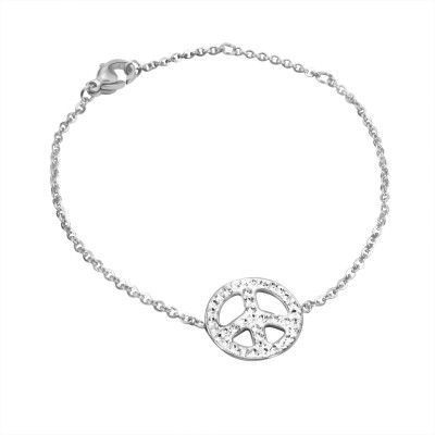 High Polish Surgical Steel Peace Sign Bracelet for Women