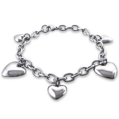 Hight Polish Surgical Steel Heart Bracelet for Women