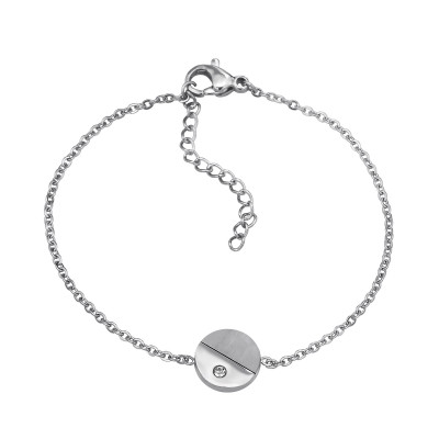 High Polish Surgical Steel Disc Bracelet for Women with Cubic Zirconia