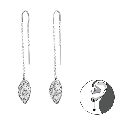 High Polish Surgical Steel Thread Through Leaf Earrings Stainless Steel Ear Studs