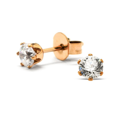 Rose Gold Surgical Steel Round 4mm Ear Studs with Cubic Zirconia