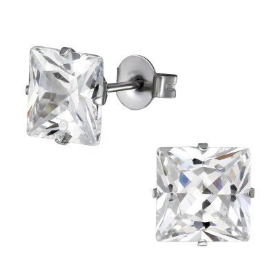 Surgical Steel Square 8mm Ear Studs with Cubic Zirconia