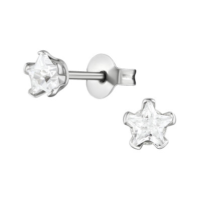 High Polish Surgical Steel Star 4mm Ear Studs with Cubic Zirconia