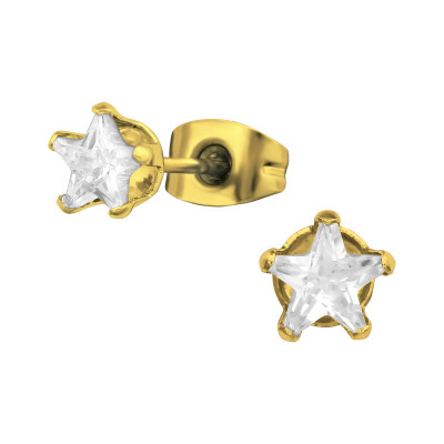 Gold Surgical Steel Star 5mm Ear Studs with Cubic Zirconia