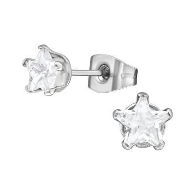 High Polish Surgical Steel Heart 5mm Ear Studs with Cubic Zirconia