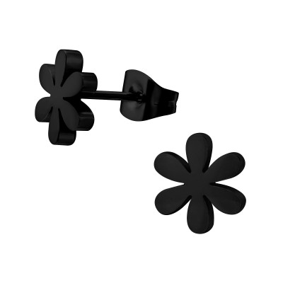 Black Surgical Steel Flower Ear Studs