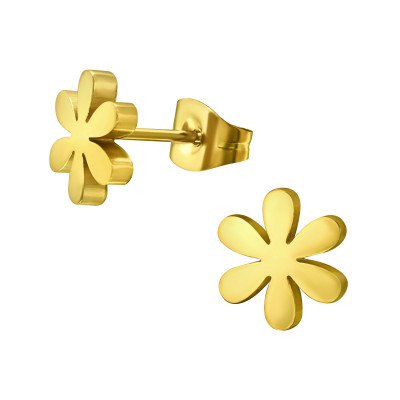 Gold Surgical Steel Flower Ear Studs