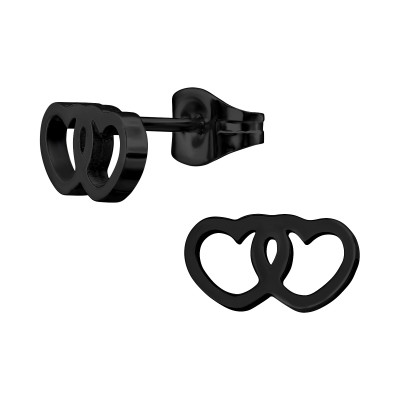 Black Surgical Steel Hearts Ear Studs