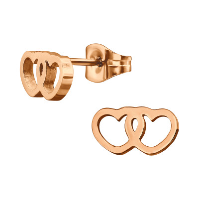 Rose Gold Surgical Steel Hearts Ear Studs