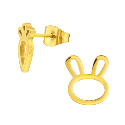 Gold Surgical Steel Rabbit and Carrot Ear Studs