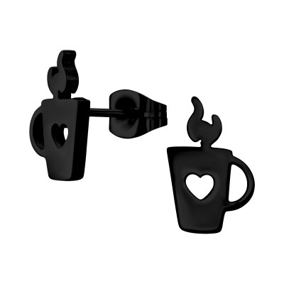 Black Surgical Steel Coffee Cup Ear Studs