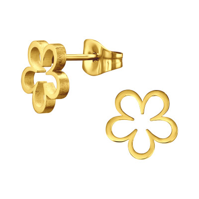 Gold Surgical Steel Flower Ear Studs