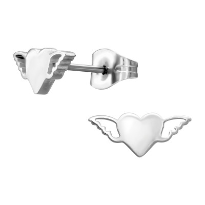 Stainless Steel Winged Heart Ear Studs