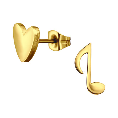 Music Note and Heart Stainless Steel Ear Studs