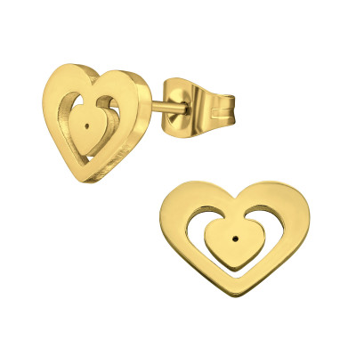 Gold Surgical Steel Heart Ear Studs