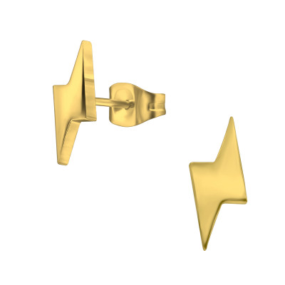 Gold Surgical Steel Lightning Bolt Ear Studs