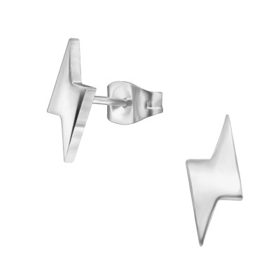 High Polish Surgical Steel Thunderbolt Ear Studs