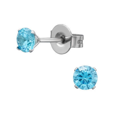 High Polish Surgical Steel Round 4mm Ear Studs with Cubic Zirconia