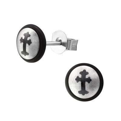 High Polish and Black Surgical Steel Cross Ear Studs