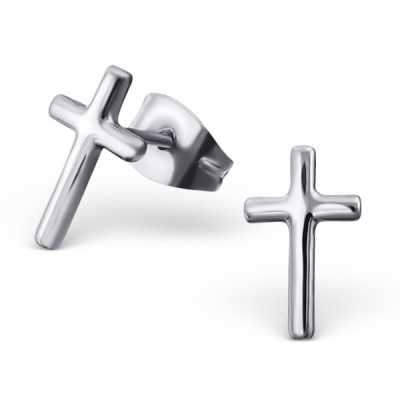 High Polish Surgical Steel Cross Ear Studs