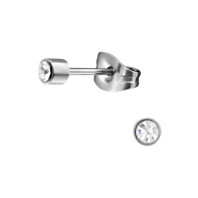 Surgical Steel Round 3mm Ear Studs with Crystal Stainless Steel Ear Studs with Crystal