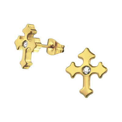 Cross Stainless Steel Ear Studs with Crystal