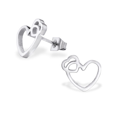 High Polish Surgical Steel Heart Ear Studs