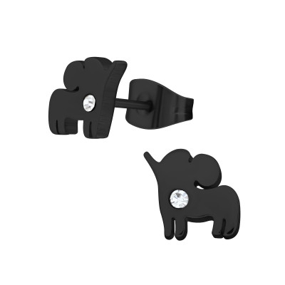 Black Surgical Steel Elephant Ear Studs with Crystal