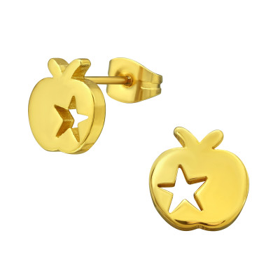 Gold Surgical Steel Apple Ear Studs