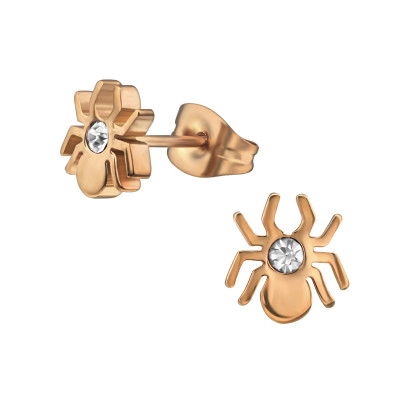 Rose Gold Surgical Steel Spider Ear Studs with Crystal