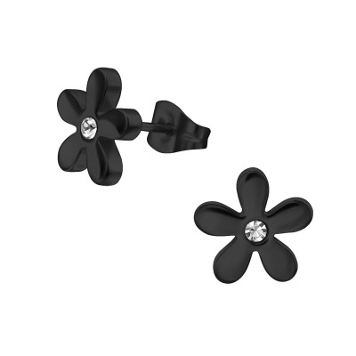 Flower Stainless Steel Ear Studs with Crystal