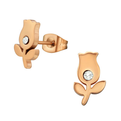 Rose Gold Surgical Steel Tulip Ear Studs with Crystal