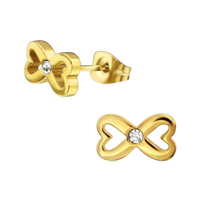 Gold Surgical Steel Bow Ear Studs with Crystal