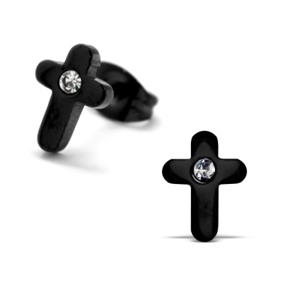 Cross Stainless Steel Ear Studs with Crystal