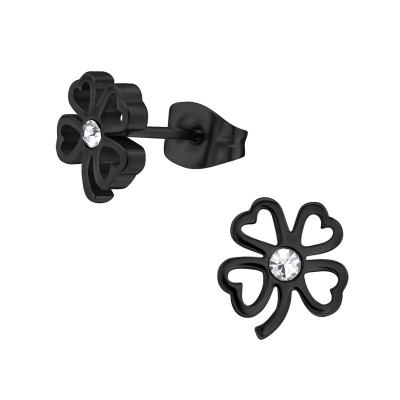 Four Leaf Clover Stainless Steel Ear Studs with Crystal